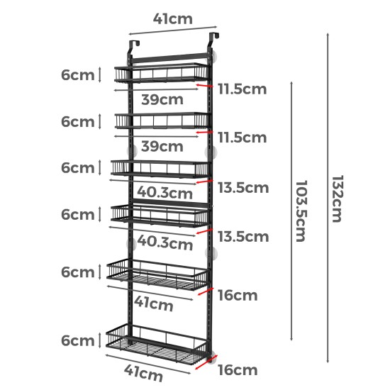 6 Tiers Kitchen Bathroom Pantry Over The Door Hanging Organizer Adjustable Baskets Storage Rack Shampoo Conditioner Body Wash Shelf